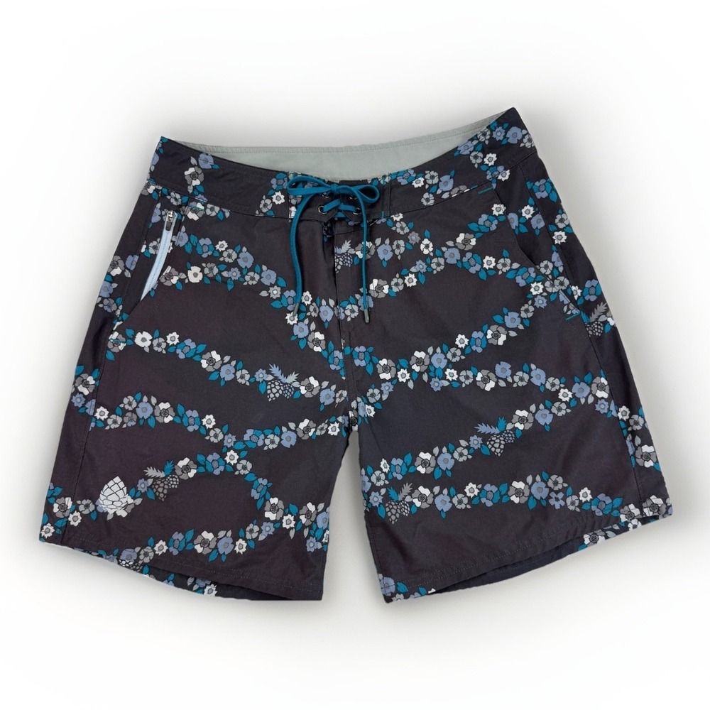 STIO Mens CFS Board Swim 7" Shorts‎ Sz 32 Gray Blue Floral Beach Vacation Surf